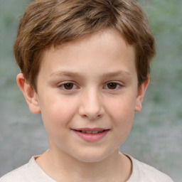 Joyful white child male with short  brown hair and brown eyes