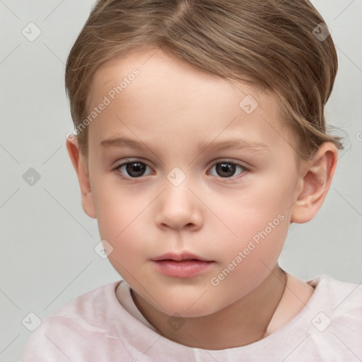 Neutral white child female with short  brown hair and brown eyes