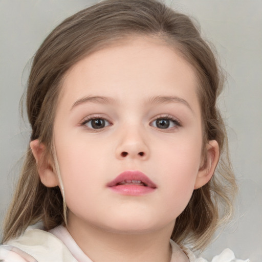 Neutral white child female with medium  brown hair and brown eyes