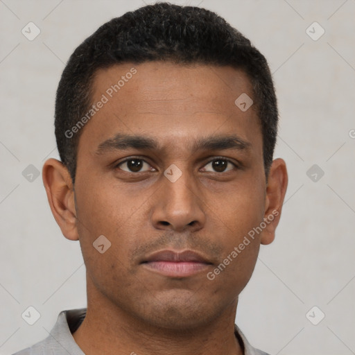 Neutral black young-adult male with short  brown hair and brown eyes