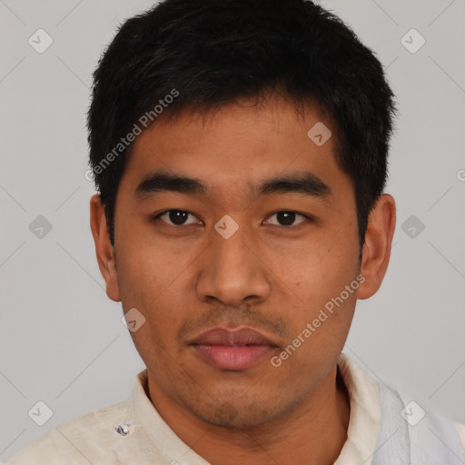 Neutral asian young-adult male with short  black hair and brown eyes