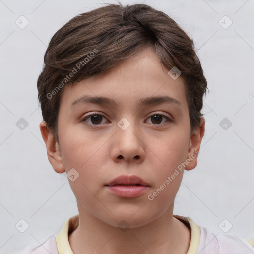 Neutral white child female with short  brown hair and brown eyes