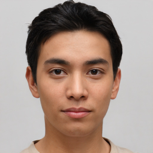 Neutral asian young-adult male with short  black hair and brown eyes