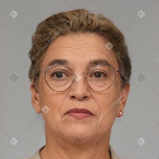 Joyful white middle-aged male with short  brown hair and brown eyes