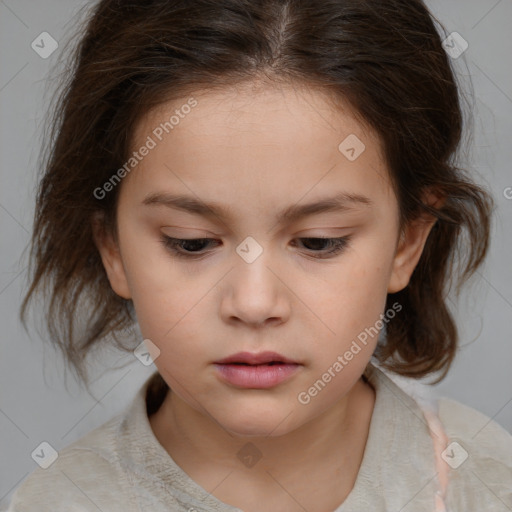 Neutral white child female with medium  brown hair and brown eyes