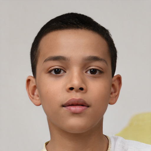 Neutral latino child male with short  brown hair and brown eyes