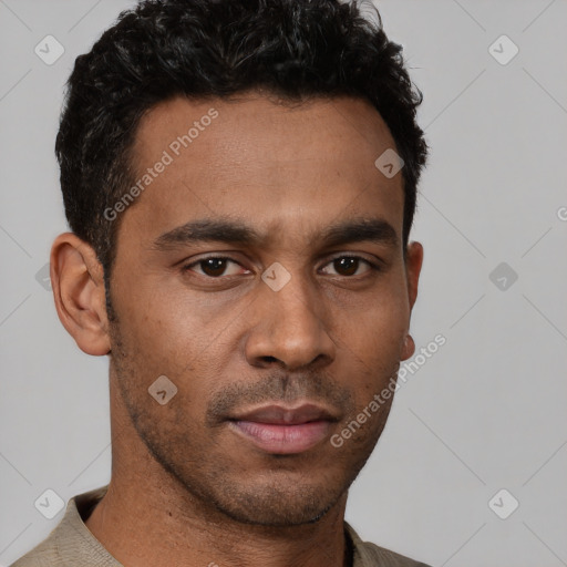 Neutral latino young-adult male with short  brown hair and brown eyes