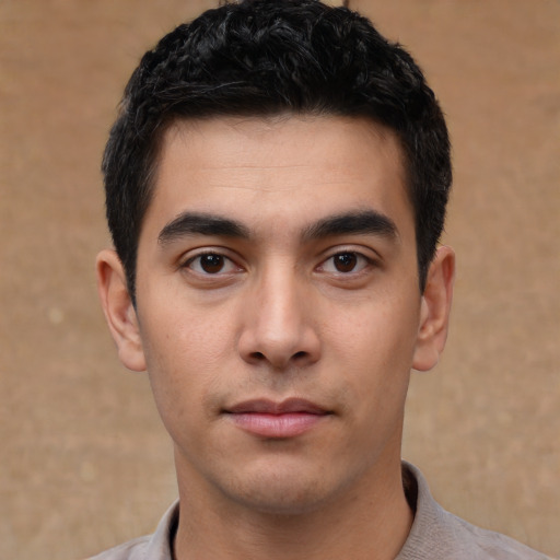 Neutral asian young-adult male with short  black hair and brown eyes