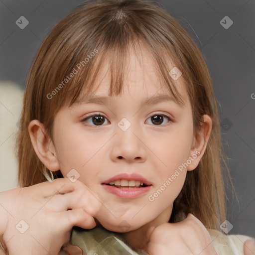 Neutral white child female with medium  brown hair and brown eyes