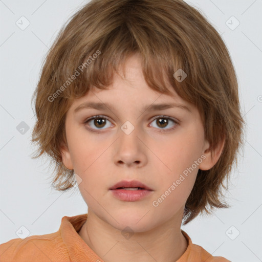 Neutral white child female with medium  brown hair and brown eyes