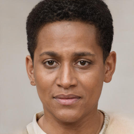 Neutral black young-adult male with short  brown hair and brown eyes