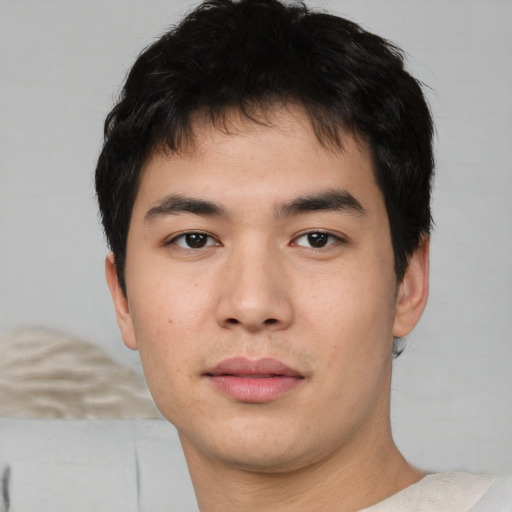 Neutral asian young-adult male with short  brown hair and brown eyes