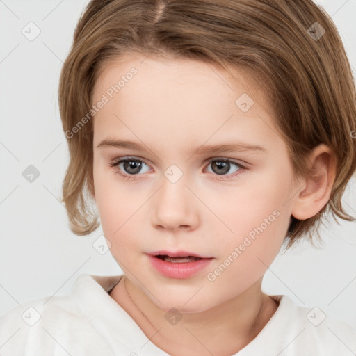 Neutral white child female with medium  brown hair and brown eyes