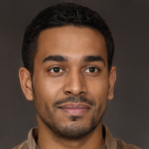 Neutral latino young-adult male with short  brown hair and brown eyes