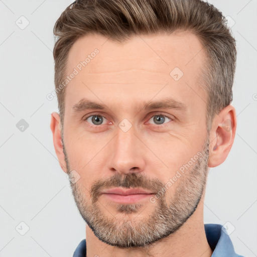 Neutral white adult male with short  brown hair and brown eyes