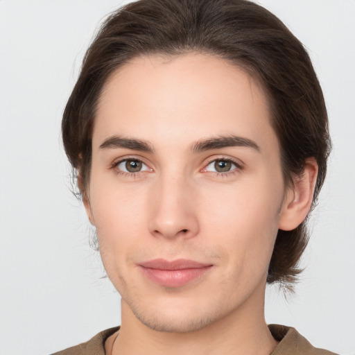 Neutral white young-adult male with medium  brown hair and brown eyes