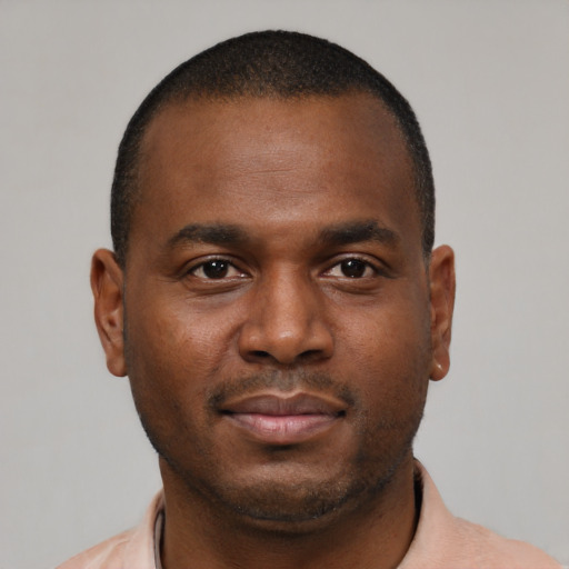 Neutral black young-adult male with short  brown hair and brown eyes