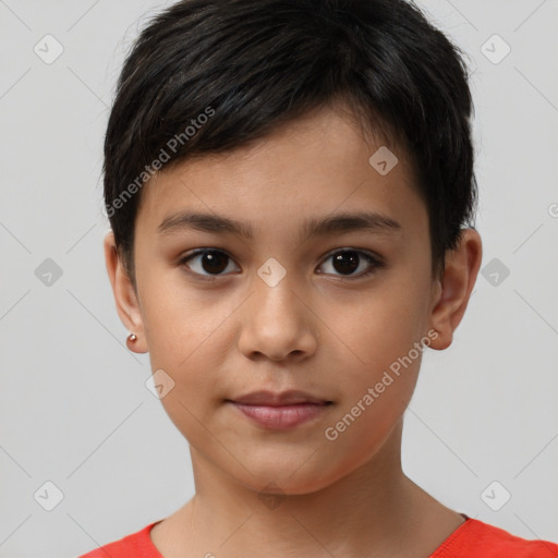 Neutral white child female with short  brown hair and brown eyes