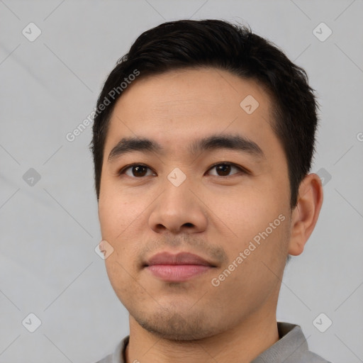 Neutral asian young-adult male with short  black hair and brown eyes