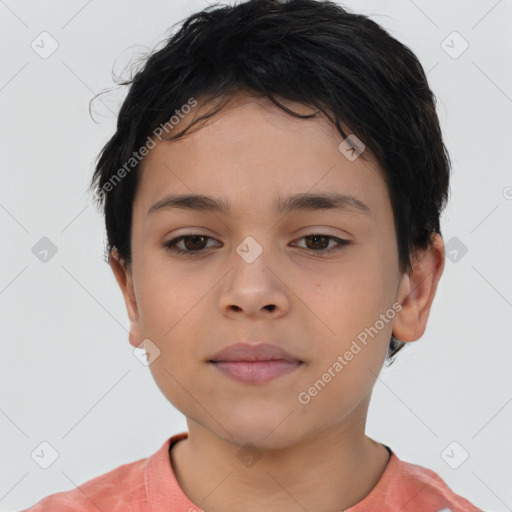 Neutral latino child female with short  brown hair and brown eyes