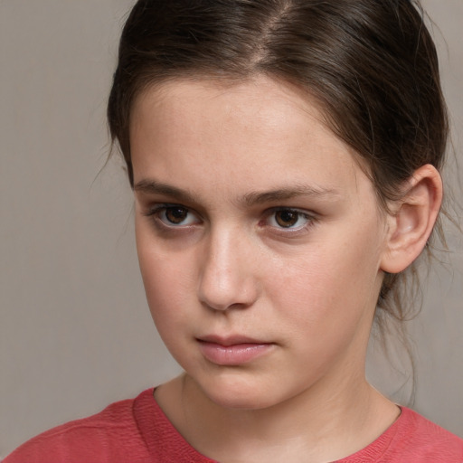 Neutral white young-adult female with medium  brown hair and grey eyes