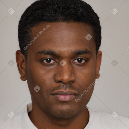 Neutral black young-adult male with short  brown hair and brown eyes