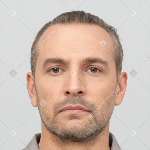 Neutral white adult male with short  brown hair and brown eyes