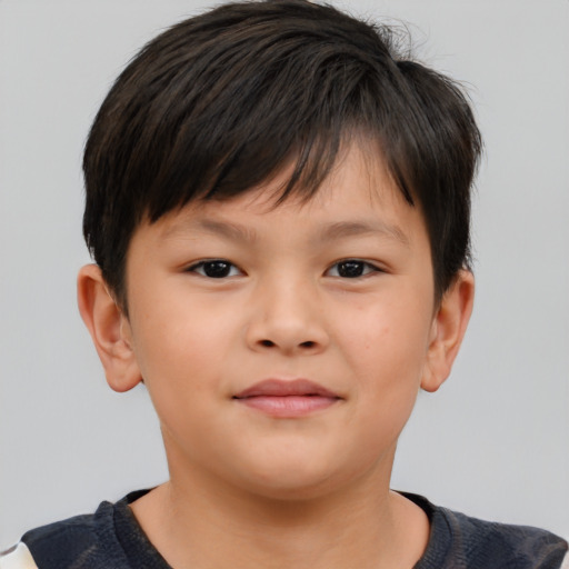 Neutral asian child male with short  brown hair and brown eyes
