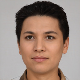 Neutral asian young-adult female with short  black hair and brown eyes