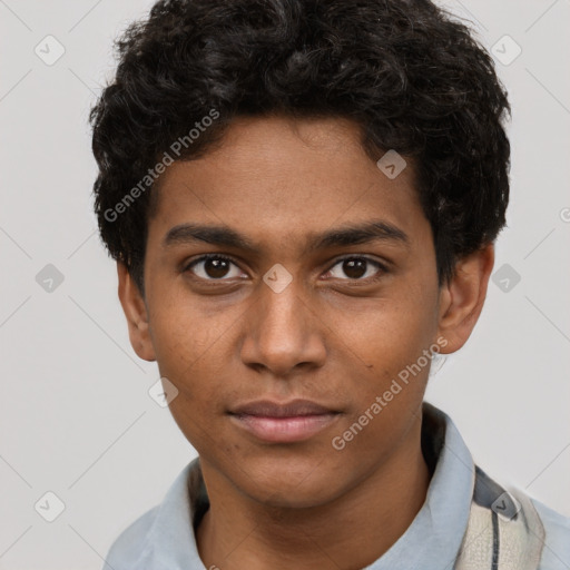 Neutral black young-adult male with short  brown hair and brown eyes