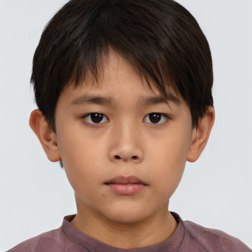 Neutral asian child male with short  brown hair and brown eyes