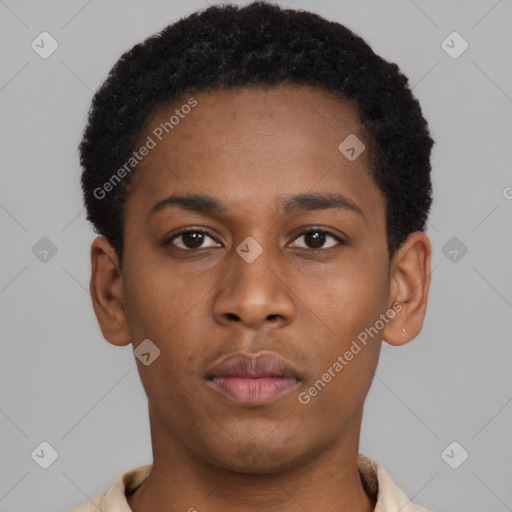 Neutral latino young-adult male with short  brown hair and brown eyes