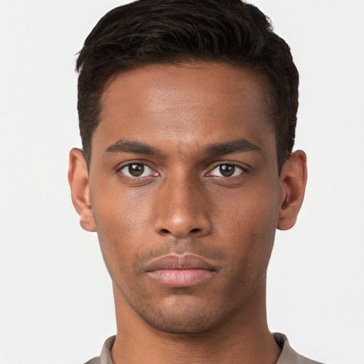 Neutral black young-adult male with short  brown hair and brown eyes