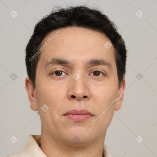 Neutral white adult male with short  brown hair and brown eyes