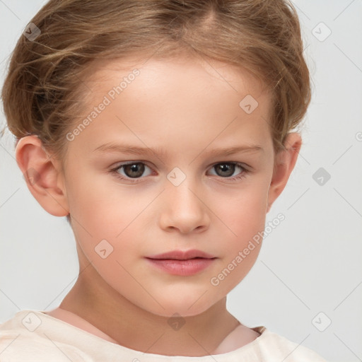 Neutral white child female with short  brown hair and brown eyes