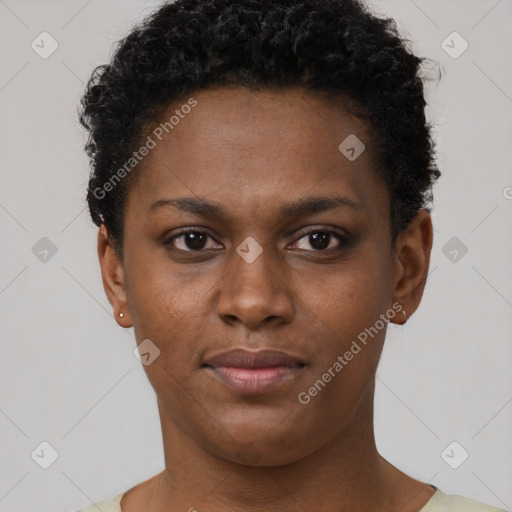 Neutral black young-adult female with short  brown hair and brown eyes