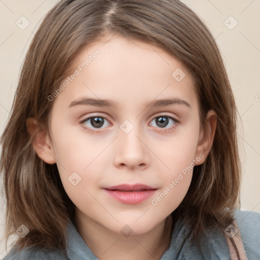 Neutral white child female with medium  brown hair and brown eyes