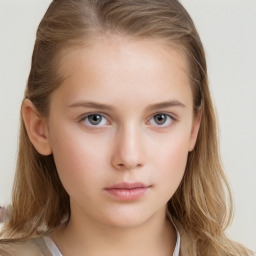 Neutral white child female with long  brown hair and brown eyes