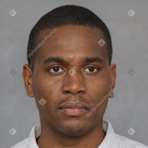 Neutral black young-adult male with short  brown hair and brown eyes