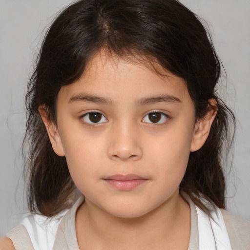 Neutral white child female with medium  brown hair and brown eyes