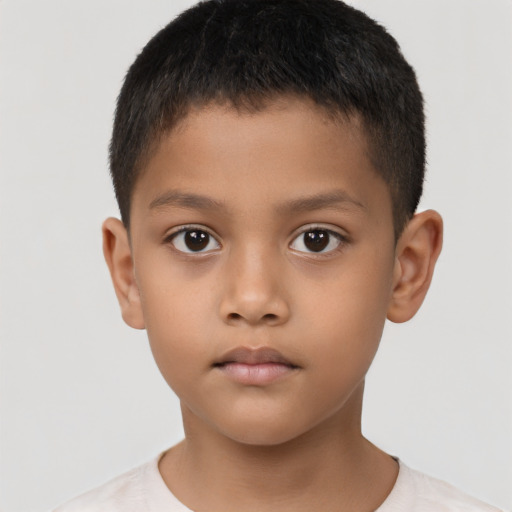 Neutral latino child male with short  brown hair and brown eyes