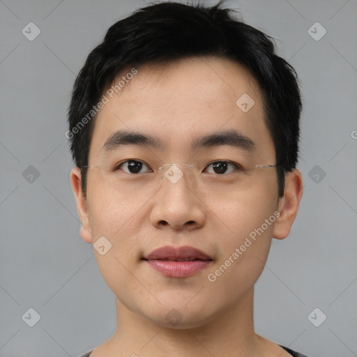 Neutral asian young-adult male with short  black hair and brown eyes