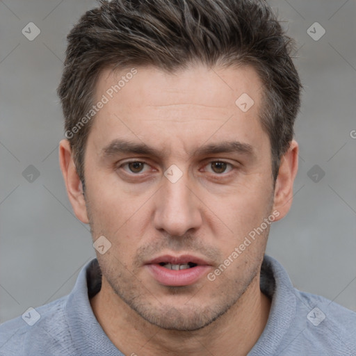 Neutral white adult male with short  brown hair and brown eyes