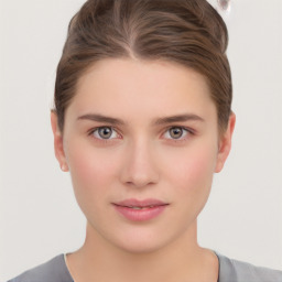 Neutral white young-adult female with short  brown hair and brown eyes