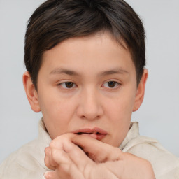 Neutral white young-adult female with short  brown hair and brown eyes