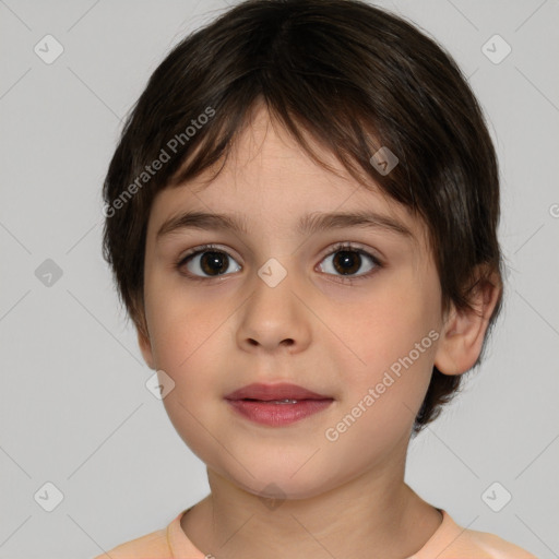 Neutral white child female with medium  brown hair and brown eyes