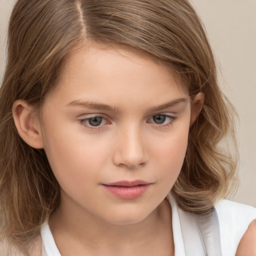 Neutral white child female with medium  brown hair and brown eyes