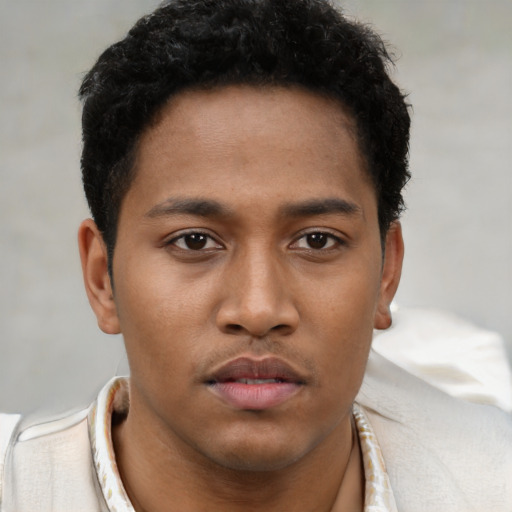 Neutral black young-adult male with short  brown hair and brown eyes