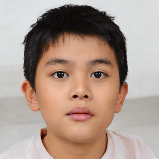 Neutral asian child male with short  brown hair and brown eyes