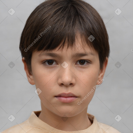 Neutral white child female with short  brown hair and brown eyes